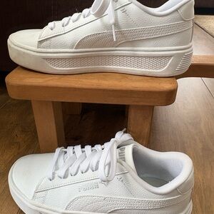 Puma Classic White Platform Sneakers Court Shoe Women’s Size 8 Leather